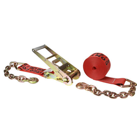US CARGO CONTROL 3" x 20' Red Ratchet Strap w/ Chain Extensions 7520CE-RED